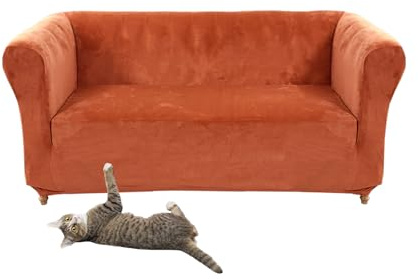 SYLC Stretch Samt Chesterfield Sofabezüge, Couch Abdeckung Mit Sitzkissenbezug Sofa Überwürfe Für Gebogene Settee Sessel Vintage Style (Orange,Loveseat)