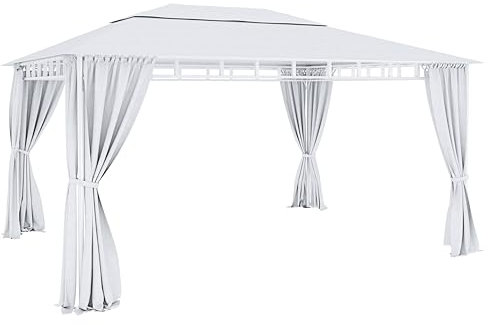 Gazebo Da Giardino 4 Tende Laterali Richiudibili Camino Antivento Struttura In Acciaio Robusto Impermeabile Teli Laterali 180 g/m² Per Esterno Giardino Piscina Fiere Ombreggiante Privacy 3x4M (Bianco)