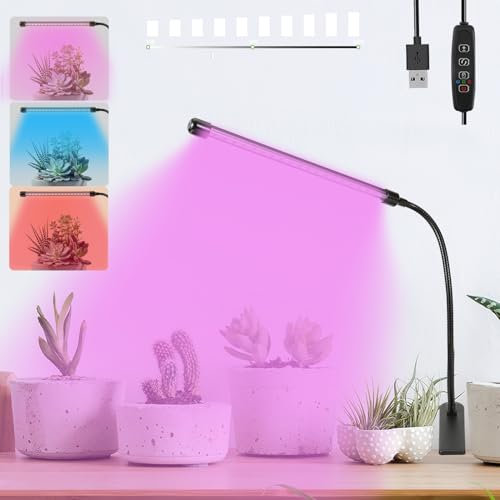 Tileon Grow Lights for Indoor Plants, LED Plant Grow Light Full Spectrum Clip on Plant Lamp, Auto on/Off &360° Gooseneck, 9-Level Dimmable,20 LEDs