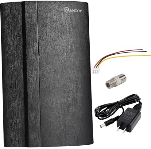 Antop AT-212FM - Antenna AM/FM con amplificatore digitale integrato per migliorare la ricezione, include cavo coassiale da 1,8 m, antenna FM per ricevitore stereo da interni