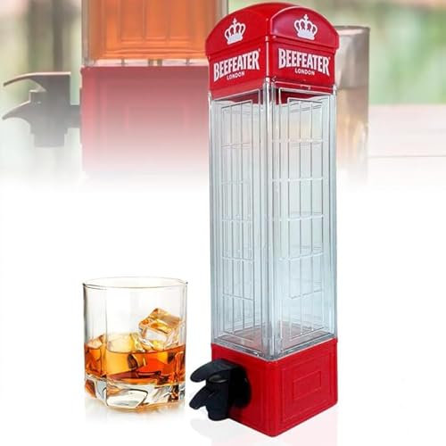 Dispenser per bevande spillatore in plasticada 1 litro con rubinetto, erogatore di acqua aromatizzata alcolici e anacolici per barbecue, picnic, festa ed eventi a forma di cabina telefonica Londinese