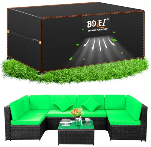 BOLEi Abdeckung Gartenmöbel Winterfest | Abdeckplane mit Belüftungsöffnungen | 420D Oxford-Stoff Schutzhülle Wasserdicht Regenfest, Winddicht |Schutzhülle für Rattanmöbel Balkonmöbel 280 x204 x106cm