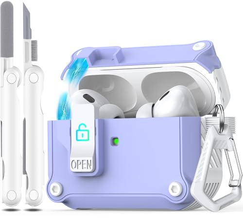R-fun kompatibel mit AirPods Pro 2 Hülle (Auto Pop-Up-Deckel) mit Reinigungsset, kompatibel mit Airpods Pro 2./1. Gen(2023/2022/2019), für Airpods Pro Hülle (USB-C/Lightning-Kabel),Weiß/Lavendel