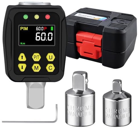 Uharbour Adaptateur dynamométrique numérique 1/2 3-60 Nm, clé dynamométrique numérique avec écran LCD, mode PEAK/TRACK, buzzer et affichage LED, précision d'erreur ±1 % pour voiture, vélo, moto