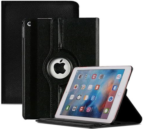 World Biz Leather Rotate 360° Stand Case For Apple iPad Air 1st Air 2nd 9.7 2017/2018 5th & 6th Generation - Multi-Angle Viewing Stand, Shockproof Book Style Flip Auto Sleep/Wake (Black)