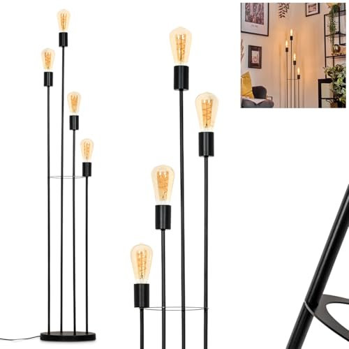 HOFSTEIN Stehleuchte Limmingen, Stehlampe aus Metall in Schwarz, moderne Leuchte im Vintage/Industrial-Design mit Fußschhalter, 141 cm, E27, Wohnzimmer, Schlafzimmer, Esszimmer, Büro