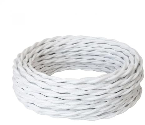 OASHISU Cable de tela color BLANCO, trenzado vintage, 10 metros, 2 x 0,75 mm², hilo eléctrico textil para lámparas de techo, iluminación y bricolaje – Estilo clásico DIY