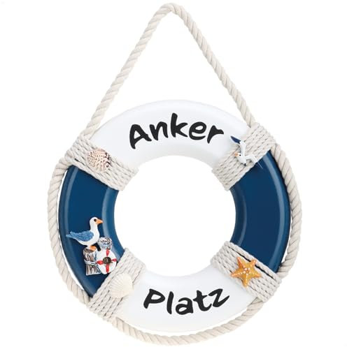 com-four® Dekorativer Rettungsring aus Holz mit der Aufschrift Ankerplatz - Schifffahrt Deko zum Aufhängen - Maritime Hängedeko für zu Hause (Rettungsring Ankerplatz)
