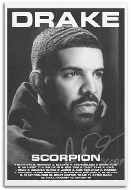 QUYEBRHFY Drake Poster, Wanddekoration, Vintage-Kunstposter, Filmdekoration, Druckposter, Zimmer, coole Dekoration, 30 x 45 cm, ungerahmter Stil