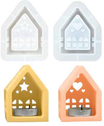 Gießformen Silikon Häuser, 2 Stück Silikonform Haus Teelicht Silikonform Häuser, DIY Gießform Häuser Silikonformen Gießformen Haus Silikonform Kerzenhalter Giessformen Silikon Gießformen für Beton