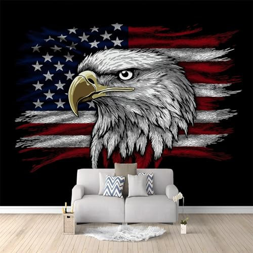 Vlies Fototapete 3D Effekt 400 x 280 cm Wandbild Schlafzimmer Wohnzimmer Wand Dekoration Einfach Usa Flagge Motivtapeten Poster tapete Schwarz Fototapete für Kinderzimmer Büro