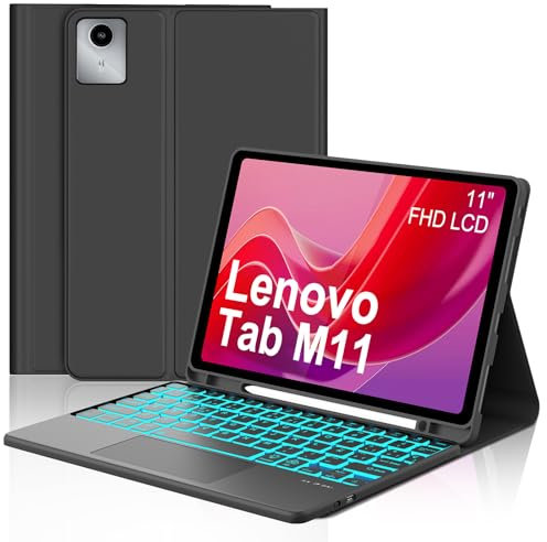 FOGARI Teclado con Touchpad para Lenovo Tab M11 11 2024, Funda con Español Ñ Teclado Bluetooth Retroiluminado Teclado con Trackpad para Lenovo Tab M11 11 Pulgadas, Negro