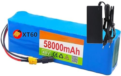 48V 58AH Fahrrad Li-Ionen-Akkupack wasserdichte PVC-Batterie Wiederaufladbare Batterie Austauschbare Batterie Für Ebike Scooter, BMS +XT60/T Plug + Ladegerät XT60 Plug,48V 58Ah