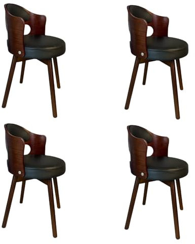 Mid Century Moderne gepolsterte Drehstühle mit Armlehnen, Vintage-Massivholzbeine, leicht zu pflegen, Schwarz, 4 Stück