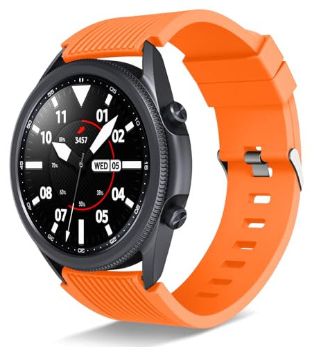 Coiwxmoi Bracelet pour Samsung Galaxy Watch 3 45mm / Galaxy Watch 46mm / Huawei GT 2 46mm / Gear S3 Frontier, 22mm Souple Silicone Bracelets Sport Remplacement pour Femme Homme, Orange