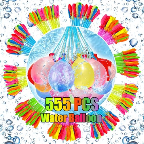 555 Stück Wasserbomben Luftballons,10 Sekunden Schnellfüller Wasserball-Selbst Verschließend,Bunte 15 Bündel mit je 37 Water Balloons Mit 3 Hahnadaptern,Wasserballon Kampf Zubehör, Kinder Sommer Party