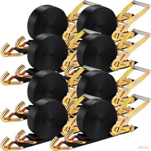 TLGREEN 8 pièces 5000 kg Sangle à Cliquet 9m, Sangles d'arrimage, 50mm, Sangles de Serrage avec cliquet et Crochets, aux intempéries, pour l'arrimage du Chargement des camions/Motos/Cargos, Noir