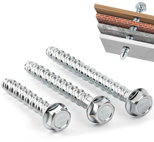 KOVSGQ Betonschrauben Ohne dübel M12x120 6Stk Betonschraube Sechskantkopf Verzinkt mit Scheibe Mauerschrauben für Mauerwerk Beton Ziegelmauern