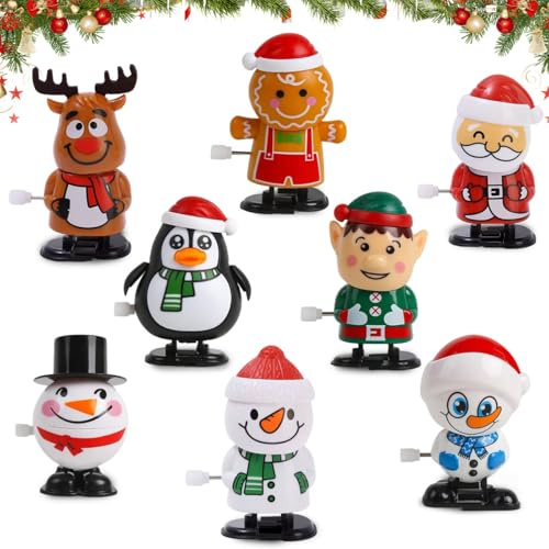 Aufziehspielzeug Weihnachten, 8 Stück Weihnachten Uhrwerkspielzeug für Kinder, Kinder Aufziehspielzeug, Figur Uhrwerk Spielzeug Aufziehfigur, Weihnachts Wind Up Springspielzeug für Kinder Erwachsene
