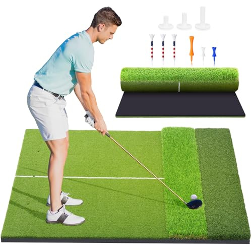 Pro Tri-Turf Golf Mat: 5x4ft&6x4ft Extra Large Golf Hitting Mats for Optimal Practice Outdoor Indoor,Ultra Thick Artificial Turf Matt for Garage Simulator Chipping Driving Training, Gifts for Men Dad