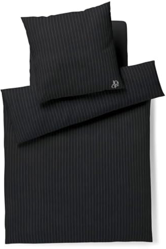 Joop! Bettwäsche Soft Stripes 45003 09 Stone Flanell Schwarz Grau Linien Nadel Streifen Gestreift Winter, Größe:155 cm x 220 cm