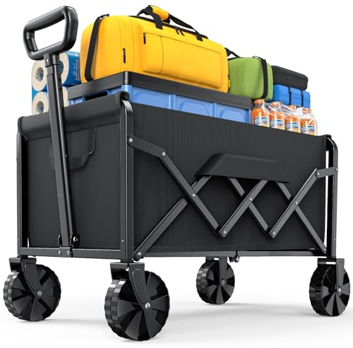 klein Kitsure Bollerwagen Faltbar – Handwagen mit Hartplastikrädern, 71,1 x 41,2 x 88,9 cm Transportkarre für Einkäufe, Garten, Camping, Sport & Angeln, Schwarz