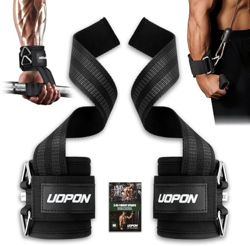 Weight Lifting Straps, 2-in-1 Anti-Slip Gym Straps with Comfortable Neoprene Padding, Gym Wrist Straps with Cuffed D Ring for Weightlifting, Pull-Ups & Cable Workouts, Men(Pair)