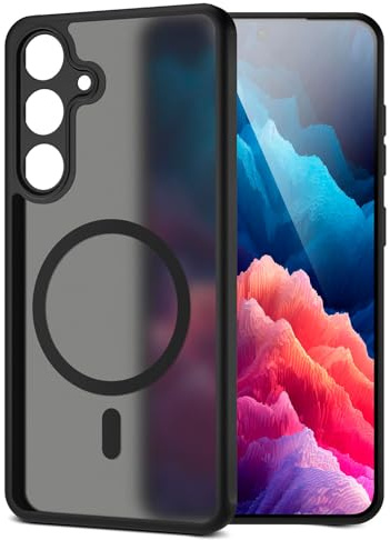 moex für Samsung Galaxy S24 Hülle kompatibel mit MagSafe, Handyhülle Hardcase Stoßfest mit Kameraschutz, Translucent Back Cover, Schutzhülle Wireless Charging, Halo Case, Schwarz