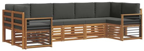 vidaXL Sofagarnituren 7 pcs Natur und Anthrazit Massivholz Akazie, Akazienholz Gartenmöbel-Set, modernes Sofa, Coole Lounge, modulare Sitze, Pooldeck-Style