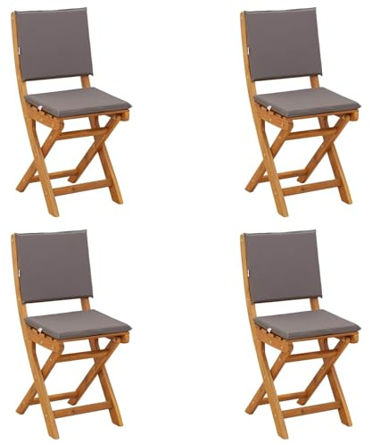 vidaXL Außen Bistro-Stühle mit Kissen 4 pcs Dunkelgrau 38 x 46 x 85 cm, Rustikale, klappbare Bistro-Stühle für den Garten, Akazienholz Sitzmöbel, Terrasse, gemütliche Lounge
