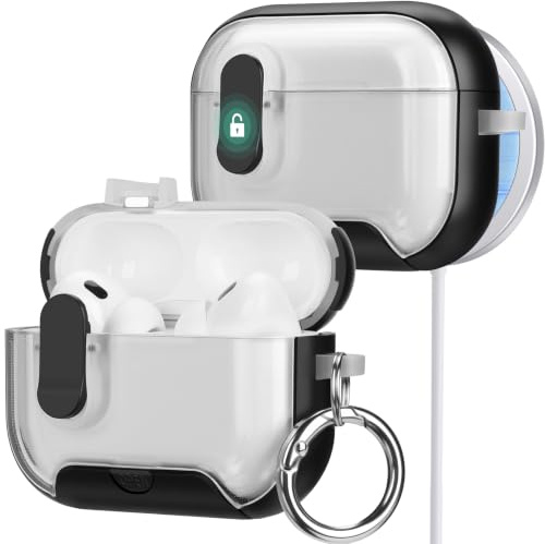 HITZEE Custodia per Cover AirPods Pro 2(2022)/Pro 1(2019) con Supporto per Telefono Cover Protettiva in TPU per AirPods pro 1/2 con Chiusura Magnetica Automatica, Compatibile con MagSafe, Nera