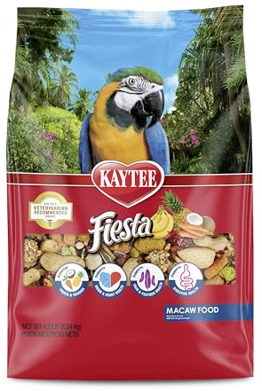 Kaytee Fiesta Macaw Food, Nutritious and Fun Blend, Supports Skin, Feather, Digestion, Brain and Heart Health, 4.5 pounds