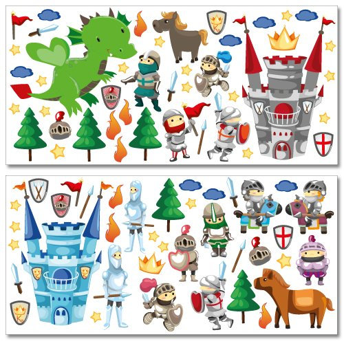 Wandkings Ritter Wandsticker Megapack Set, 82 Aufkleber, Gesamtfläche 260 x 70 cm