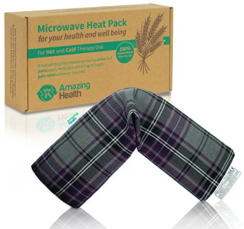 Amazing Health Lavender Wheat Bags Microwavable Purple Tartan 46cm Long - Soothing Pain Relief for Neck and Shoulders