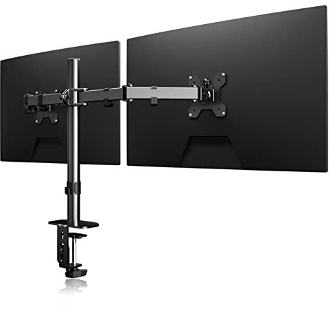 suptek Brazo Soporte Doble para Monitor Escritorio 13-27 Pulgadas LCD LED, Soporte 2 Monitores VESA 75/100 mm Carga Máxima 10 kg, Giro de 360° y Rotación de 180°