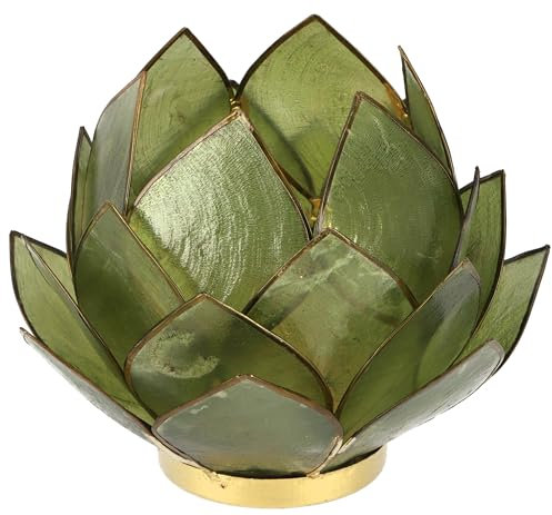 GURU SHOP Lotus Teelicht Muschel 14x10 cm - Olivgrün