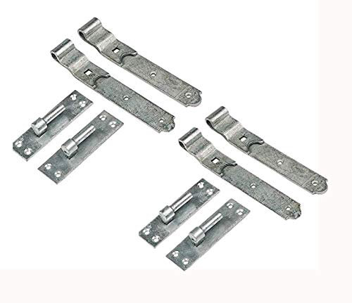 Discount Hardware UK Heavy Duty Gate Hinges - Hook and Band Gate Hinges, Cranked Hinges Suitable for Garden Gates, Driveway Gates, Sheds & Garage Doors, Farm Gate Hinges - Galvenised 300mm 12 (4pcs)