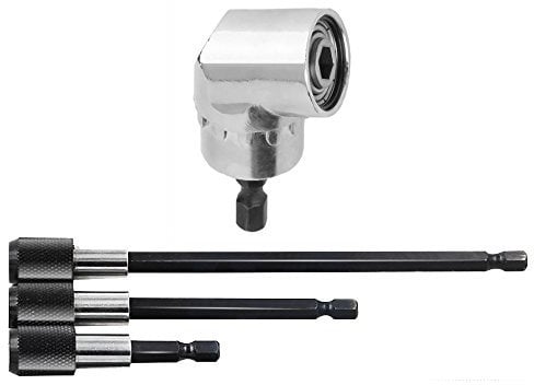 NUZAMAS Right Angle Drill 105 Degree Driver Extension Power Screwdriver Attachment 1/4inch Hex Magnetic Bit Socket Holder Adaptor and 3PCS Hex Shank Extension Set