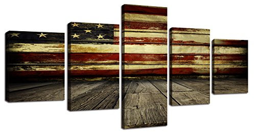 Wandkunst-Dekor-Bilder für Wohnzimmer, Leinwanddruck, Retro, Vintage, amerikanische USA-Flagge und modernes Gemälde, gerahmte Poster, Schlafzimmer, Giclée-Druck, Galerie-Kunstwerk, gespannt (127 x 61