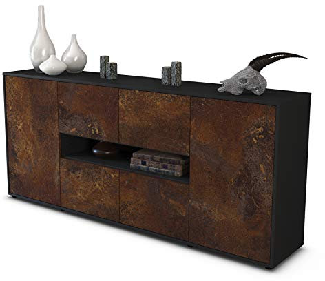 Stil.Zeit Sideboard Farina, Korpus anthrazit matt, Front Industrie-Design Rost (180x79x35cm) Push-to-Open Technik
