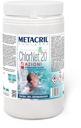 Metacril Chlor Net 20 4 Azioni, Cloro Multiazione in Pastiglie da 20 gr, per Piscina e Idromassaggio - 1 KG