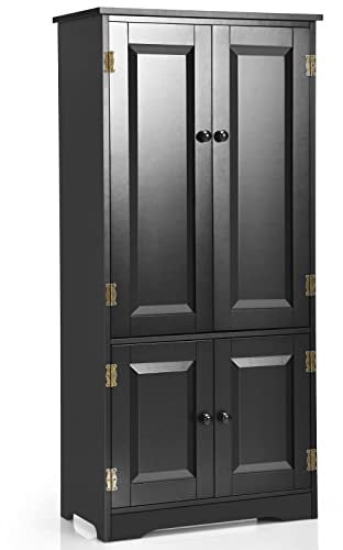 COSTWAY Mobile Multiuso, Armadio da Soggiorno, Credenza da Cucina in Legno, con 4 Ripiani, 58,5 x 31,4 x 123cm, Bianco e Nero (Nero)