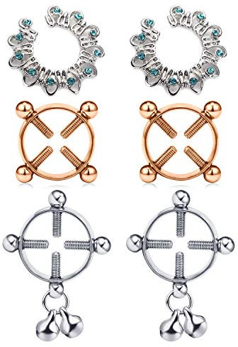 JFORYOU Fake Non-Pierced Brustwarzenpiercing Shield Screw Einstellbarer Kreis Nickelfrei Chirurgenstahl Non Piercing Körper Schmuck 3 Paar