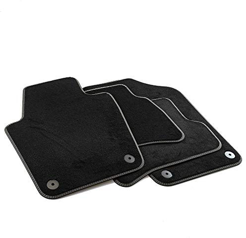 MDM PRO-3748 Fußmatten für Volkswagen Polo V (6R) 05.2009>09.2017 / Seat Ibiza 2008>05.2017 / Skoda Fabia III 2014>, Passgenau Velours Kunstlederkanten und doppelten Steppnaht Chromnähte