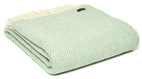 Tweedmill Textiles Decke aus reiner Schurwolle, Wabenstruktur, Ozeangrün
