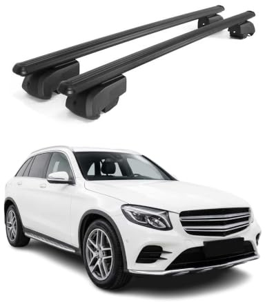 OMAC Dachträger für Mercedes GLC X253 2015-2022 Aluminium 2 Stangen Schwarz | ISO/PAS 11154:2006 geprüft, Abschließbar, City-Crash-getestet, bis 75 kg Traglast, Querträger, Grundträger