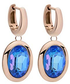 Qudo Tivola Creolen Edelstahl rose PVD beschichtet mit Glaskristallen (royal blue delite)