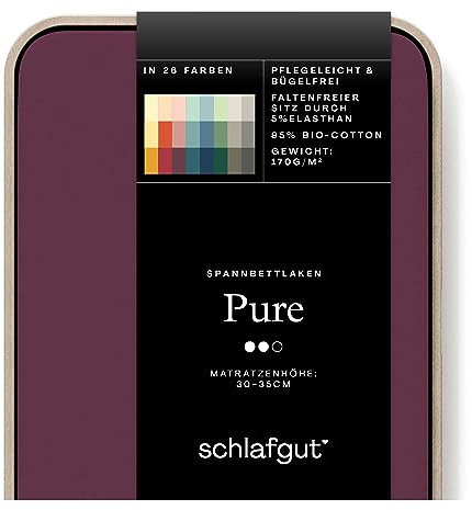 Schlafgut Pure Spannbettlaken 180x200cm bis 200x220cm - 95% Biobaumwolle, 5% Elasthan, Oeko-TEX Zertifiziert, Purple Deep, Matratzenhöhe bis 35cm
