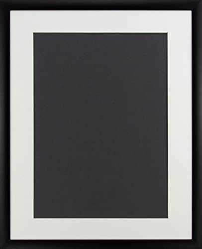 Massivholz-Bilderrahmen Dauphine 50 x 70 cm mit Passepartout passend für Bild 40 x 60 cm Rahmenfarbe: Schwarz Matt,Passepartoutfarbe: Extra Weiß. Geeignet für Kunstdrucke, Poster und mehr.