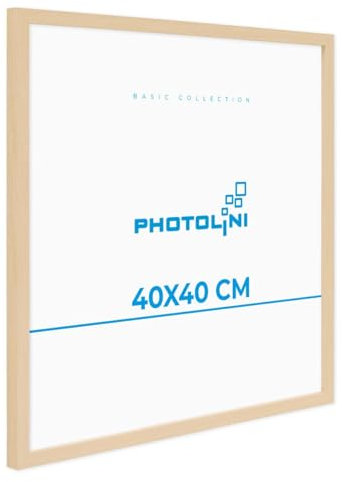 PHOTOLINI Bilderrahmen 40x40 Natur, Bilderrahmen quadratisch 40x40 Holz MDF mit bruchsicherem Acrylglas, Rahmen 40 x 40 zum Aufhängen mit Zubehör - Picture Frame für Fotos & Poster
